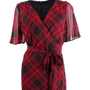 Lauren Ralph Lauren Womens Oleander Chiffon Plaid Midi Dress Size 14, gentleworn